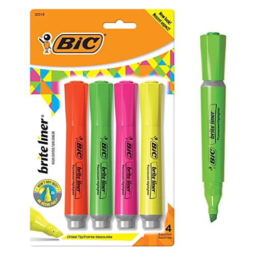 BIC Brite Liner Highlighters with Rubber Grip - 4 Pack