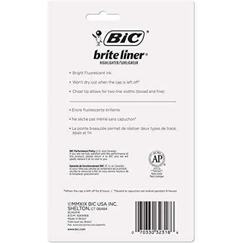 BIC Brite Liner Highlighters with Rubber Grip - 4 Pack