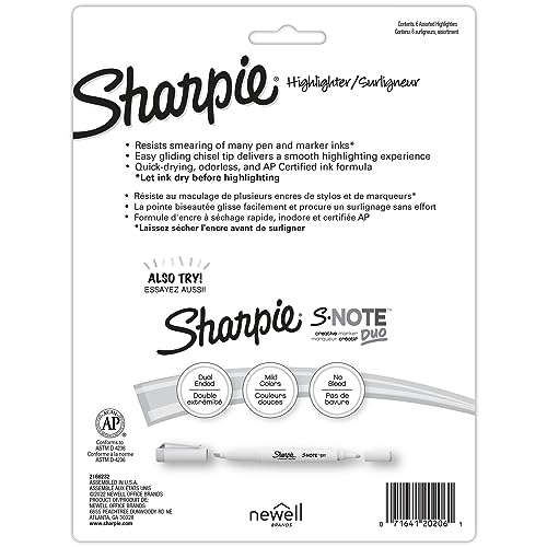 Sharpie Highlighters Pack - Mild Pastel Colors, 6 Count