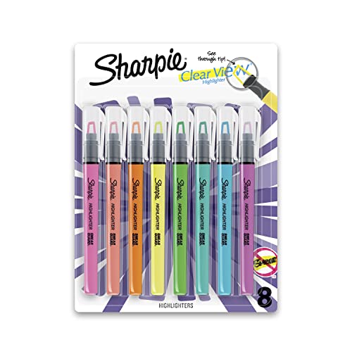 Assorted Fluorescent Sharpie Clear View Highlighters, 8 Count
