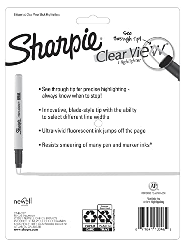 Assorted Fluorescent Sharpie Clear View Highlighters, 8 Count