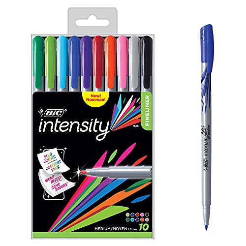 BIC Intensity Fineliner Markers, Assorted Colors, 10-Pack