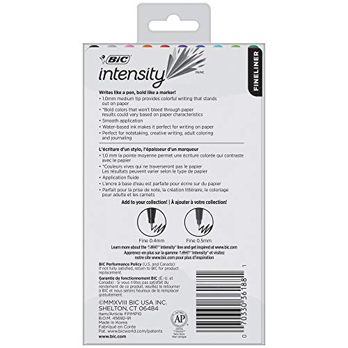 BIC Intensity Fineliner Markers, Assorted Colors, 10-Pack