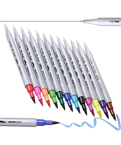 Mr. Pen Dual Tip Brush Pens - 12 Colors
