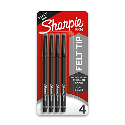 Sharpie Fine Point Felt Tip Pens, Black, 4 Pack
