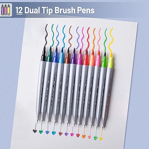 Mr. Pen Dual Tip Brush Pens - 12 Colors