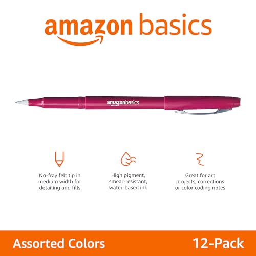 Amazon Basics 12-Pack Assorted Felt Tip Markers