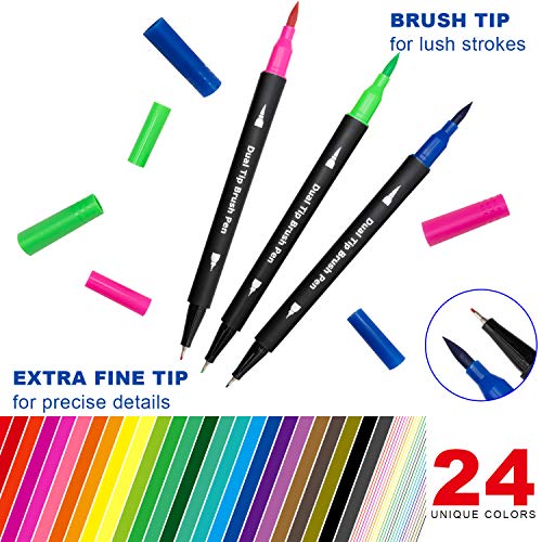 Piochoo 24 Dual Brush Marker Pens Set