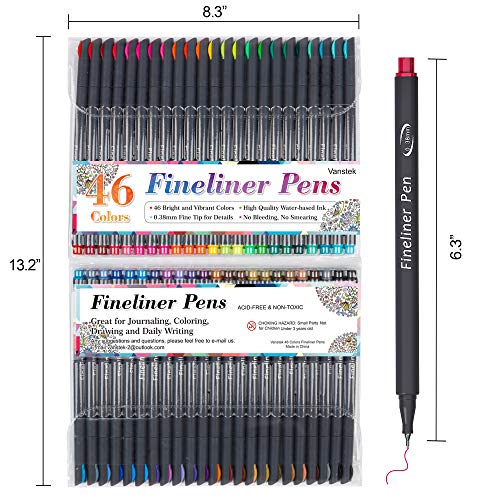 Vanstek 46 Pack Colored Fineliner Pens Set