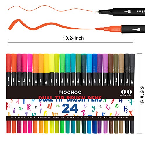 Piochoo 24 Dual Brush Marker Pens Set