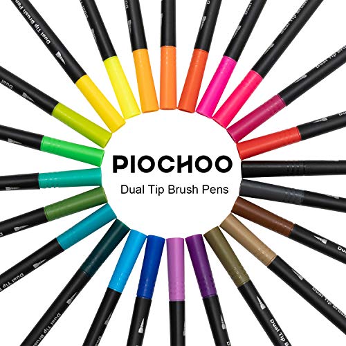 Piochoo 24 Dual Brush Marker Pens Set