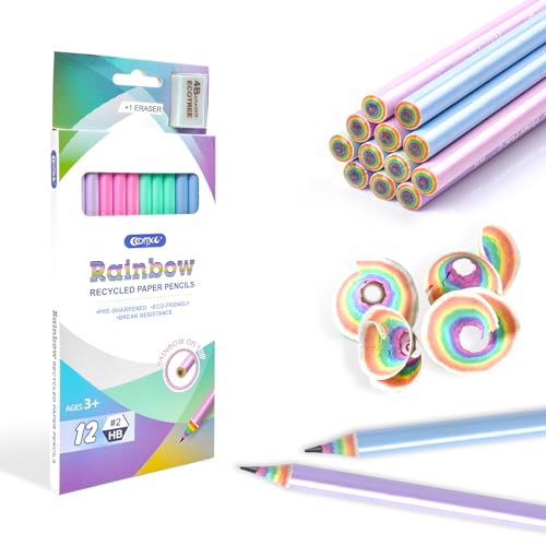 Eco-Friendly Rainbow Recycled Paper HB Pencils - 12 Pack