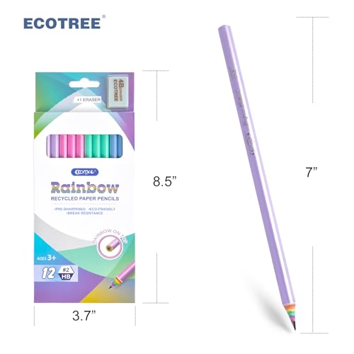 Eco-Friendly Rainbow Recycled Paper HB Pencils - 12 Pack