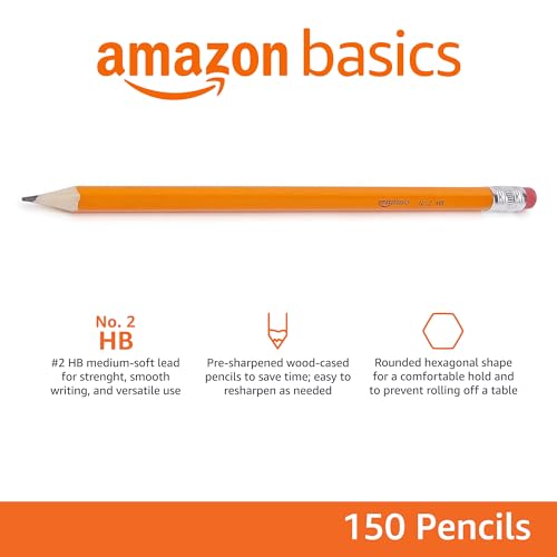 150 Count Amazon Basics Pre-Sharpened #2 Pencils
