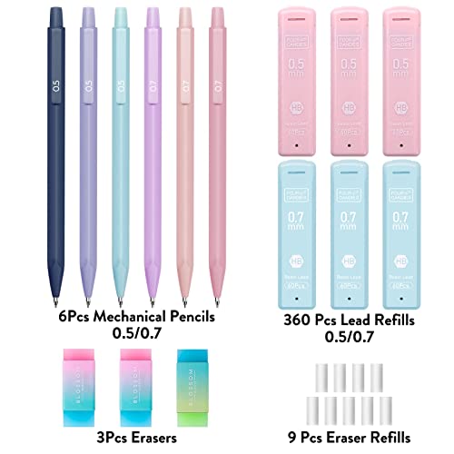 Pastel Mechanical Pencil Set with Leads and Erasers