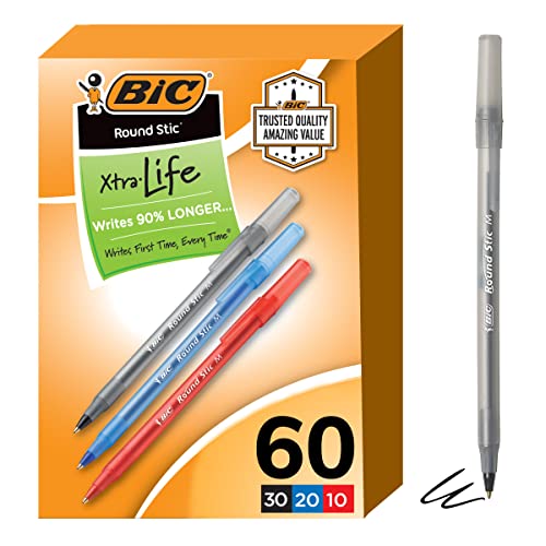 BIC Round Stic Xtra Life Ballpoint Pens, 60-Pack