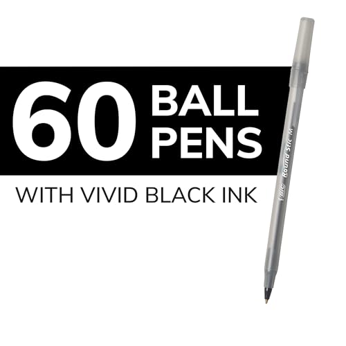 BIC Round Stic Ballpoint Pens, Black, 60-Count