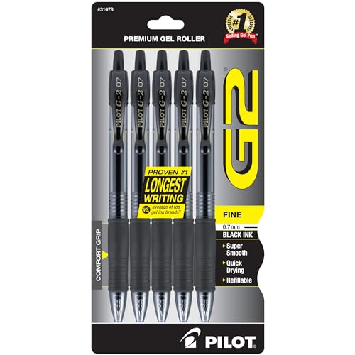Pilot G2 Gel Pens, Fine Point 0.7mm, Black