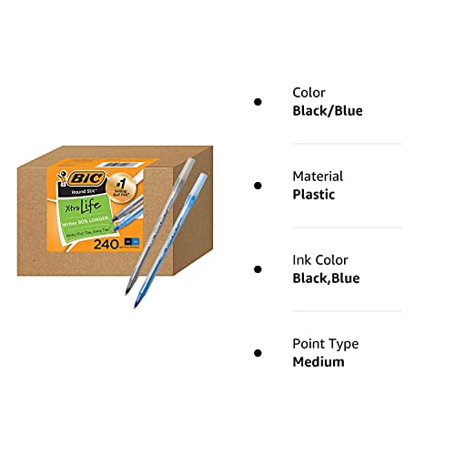 BIC Round Stic Xtra Life Pens - 240 Pack