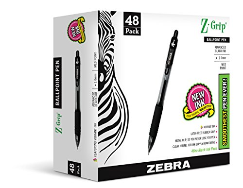 Zebra Z-Grip Black Ballpoint Pens - 48 Pack
