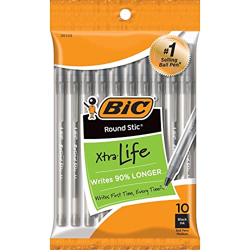 BIC Round Stic Xtra Life Black Ballpoint Pens