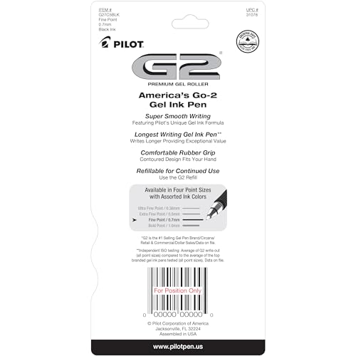 Pilot G2 Gel Pens, Fine Point 0.7mm, Black