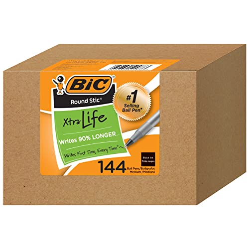 BIC Round Stic Xtra Life Black Ballpoint Pens