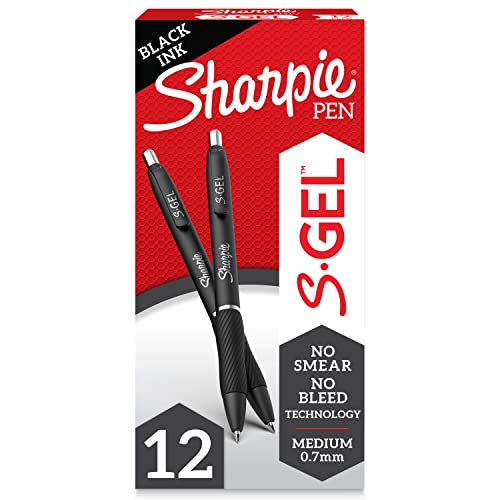 Sharpie S-Gel Black Gel Pens, Medium Point 12 Pack