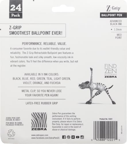 Zebra Z-Grip Retractable Ballpoint Pen - 24 Pack