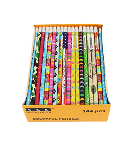 Colorful Wooden Pencils with Erasers - 144 Pack