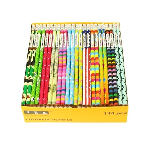 Colorful Wooden Pencils with Erasers - 144 Pack