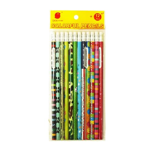 Colorful Wooden Pencils with Erasers - 144 Pack