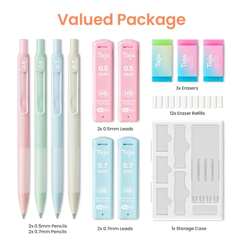 Pastel Mechanical Pencil Set with Leads and Erasers