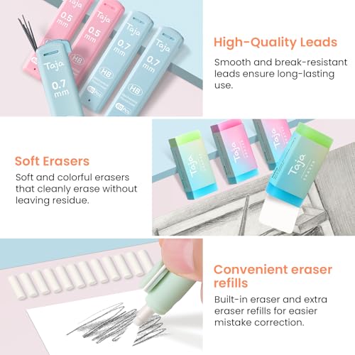 Pastel Mechanical Pencil Set with Leads and Erasers