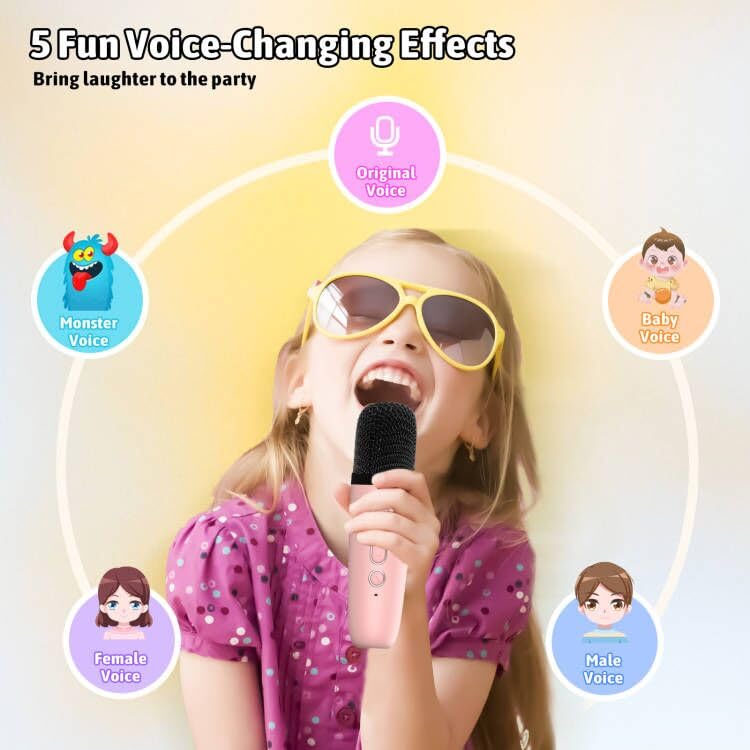 Heroange Karaoke Microphone Machine Toys for Kids Adults, Mini Portable Bluetooth Speaker with Wireless Mic, Christmas Birthday Gifts for Boys Girls Ages 3 4 5 6 7 8 9 10 11 12+ Year Old Pink