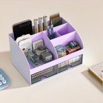6-Compartment Desk Organizer with 2 Drawers (Purple)