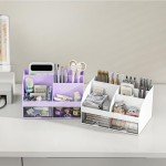 6-Compartment Desk Organizer with 2 Drawers (Purple)