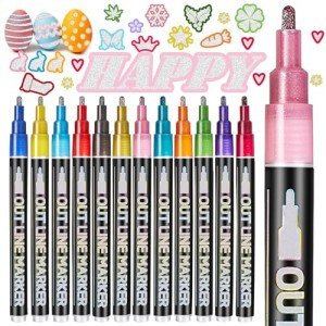 Metallic Shimmer Outline Markers - 12 Colors