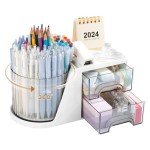 360-Degree Rotating Desk Organizer with 2 Drawers