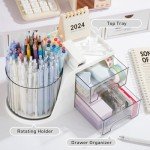 360-Degree Rotating Desk Organizer with 2 Drawers