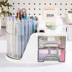 360-Degree Rotating Desk Organizer with 2 Drawers
