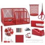 12-in-1 Red Desk Organizer Set for School & Office