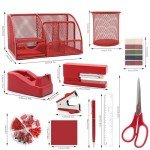 12-in-1 Red Desk Organizer Set for School & Office