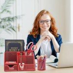 12-in-1 Red Desk Organizer Set for School & Office