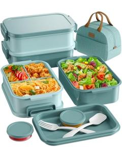 KEMETHY 3-Tier Bento Lunch Box Set Green
