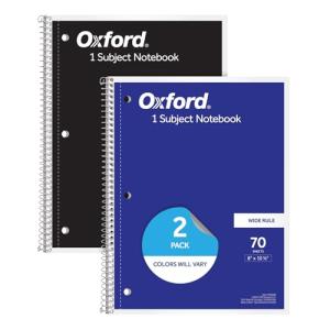 Oxford 1-Subject Spiral Notebooks, Wide Ruled, 2 Pack