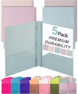 Mr. Pen 5-Pack Pastel Plastic Pocket Folders