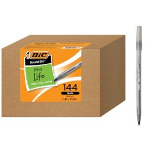 BIC Round Stic Xtra Life Black Ballpoint Pens
