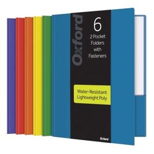 Sturdy Plastic 2 Pocket Folders, 6 Pack