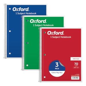 Oxford 1-Subject Wide Ruled Notebooks, 3 Pack